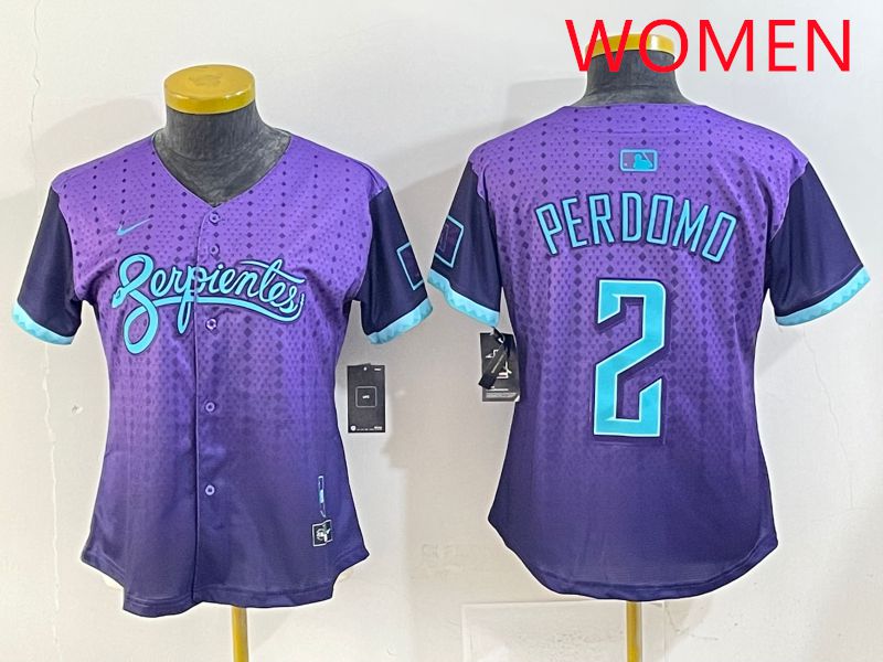 Women 2025 Arizona Diamondback 2 Perdomo Purple Joint Name Nike MLB Jersey style 1